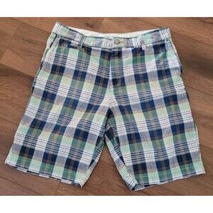Tommy Bahama Shorts Mens 34 Plaid 100% Cotton Flap Snap Pocket 10" Inseam 0428W